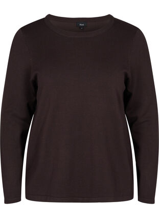 	 Knitted viscose top with long sleeves, Black Coffee Solid, Packshot image number 0