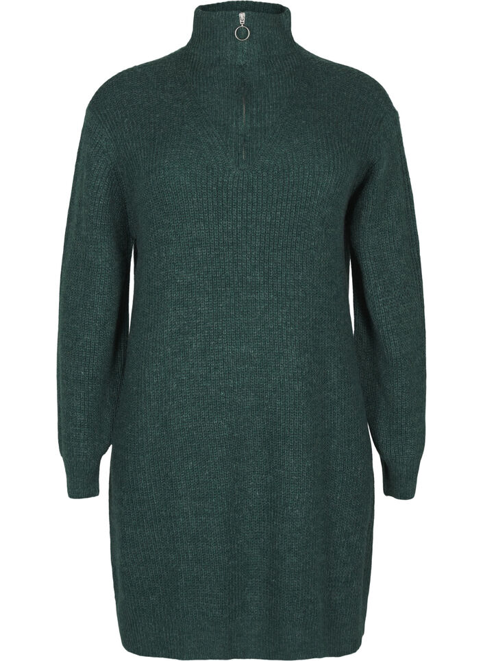 FLASH - Knitted dress with high neck, Sea Moss Mel., Packshot image number 0