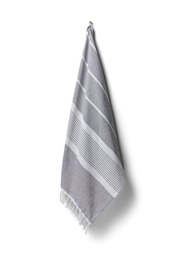 Striped Towels with fringes, Medium Grey Melange, Packshot image number 0