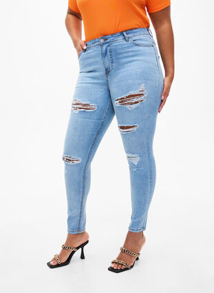 Slim fit jeans with abrasion details, Light Blue, Model image number 2