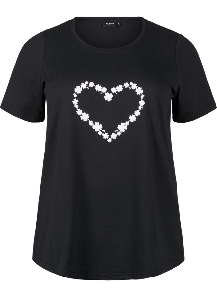 FLASH - T-shirt with motif, Black Flower Heart , Packshot image number 0