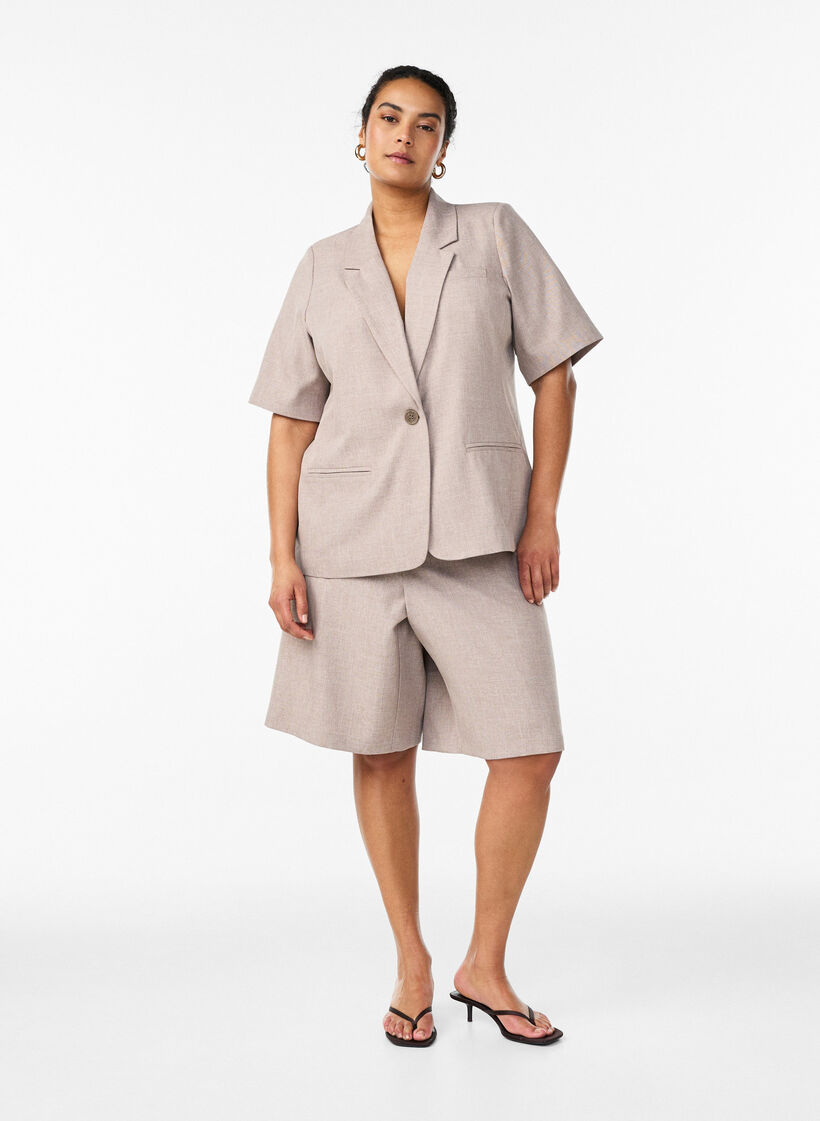 Blazer with short sleeves and lapels, Brown, Model image number 1
