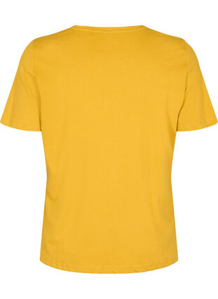 Short-sleeved cotton t-shirt with print, Harvest Gold, Packshot image number 1
