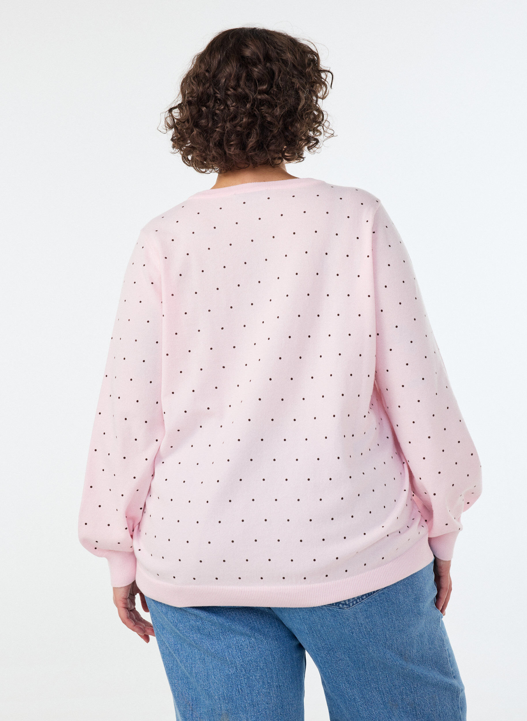 ZizzifashionKnitted blouse with small polka dots, Pink, Model image number 2