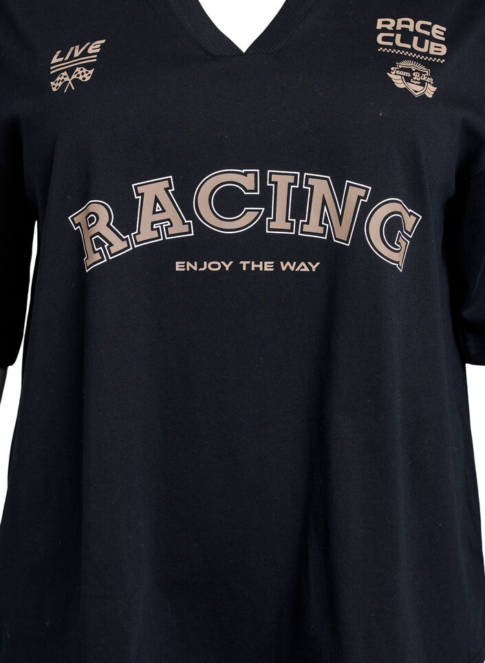 Oversized T-shirt with Racing print, Black, Packshot image number 2