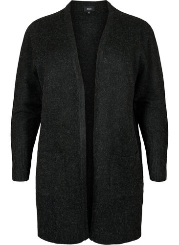 Mottled knit cardigan with pockets, Dark Grey Melange, Packshot image number 0