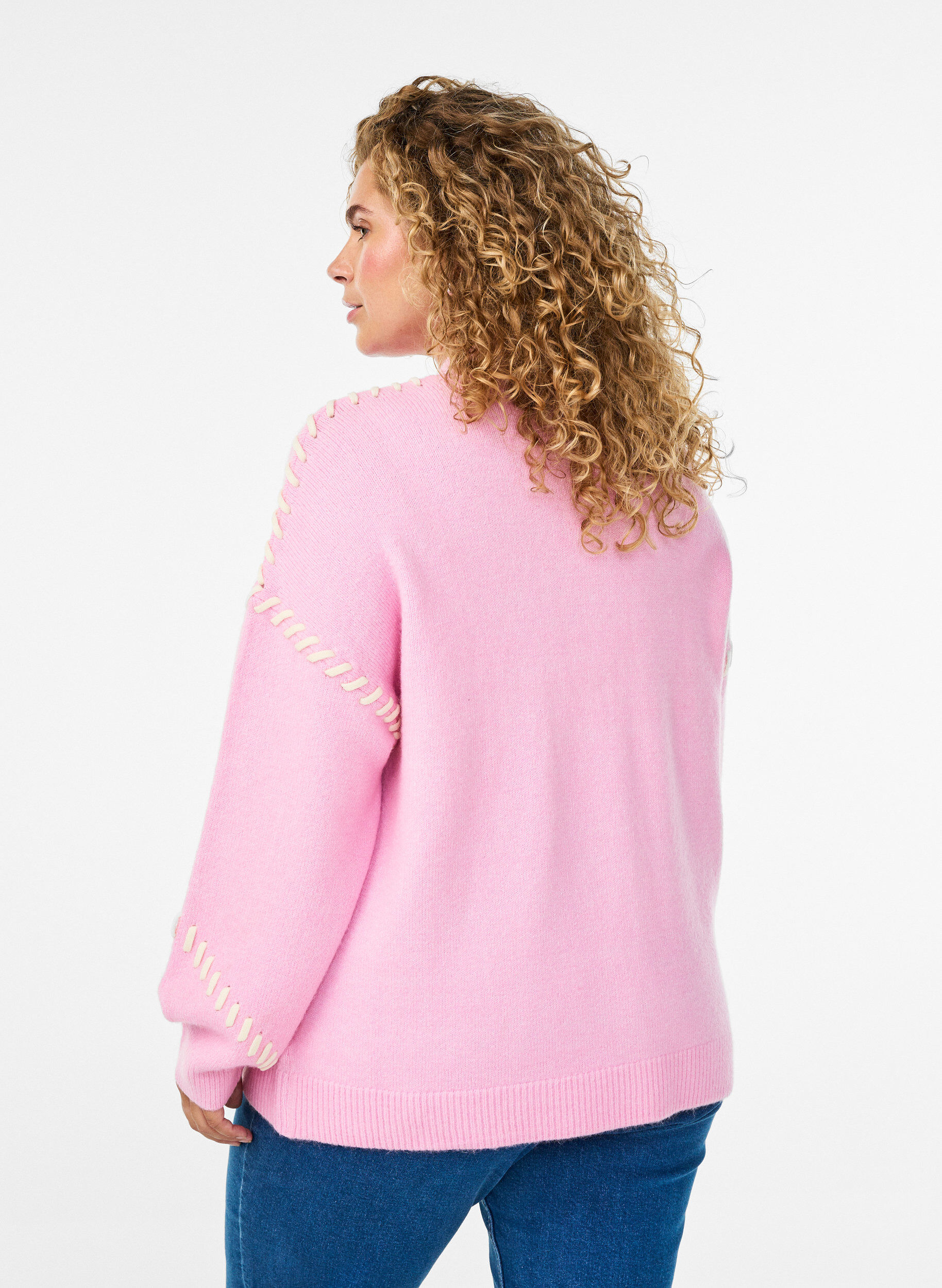 Zizzifashion Jumper with decorative stitching, Pink, Model image number 2