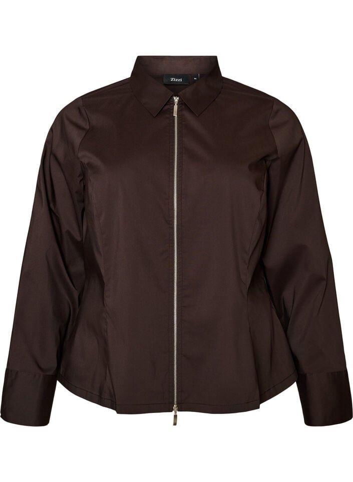 Short shirt with a two-way zip, Brown, Packshot