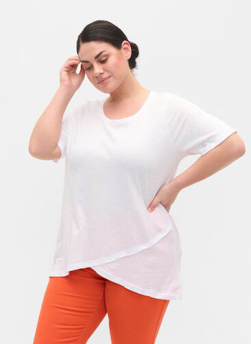 Cotton t-shirt with short sleeves, Bright White, Model image number 0