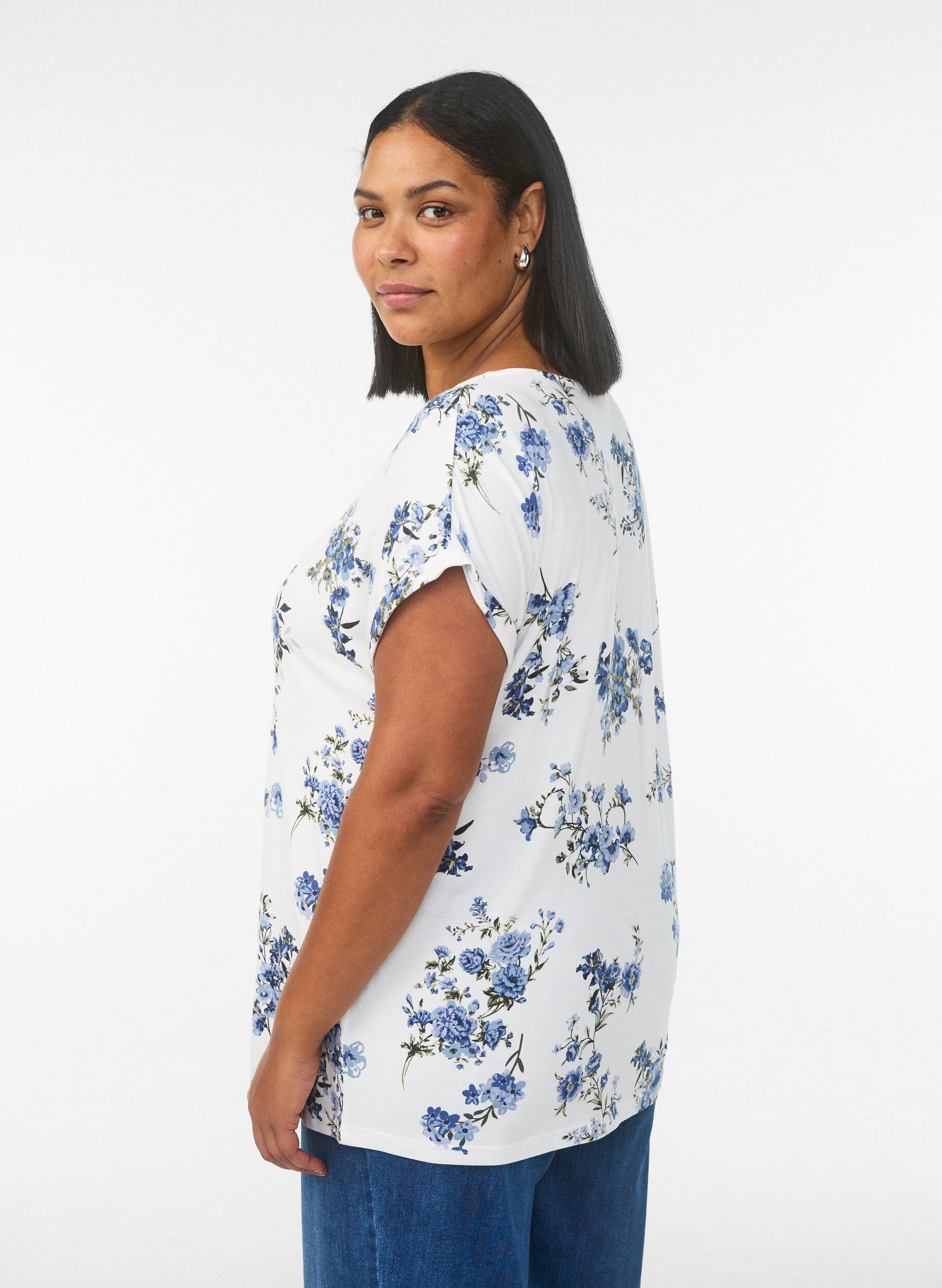 Zizzifashion T-shirt with floral print, Vanilla, Model image number 2