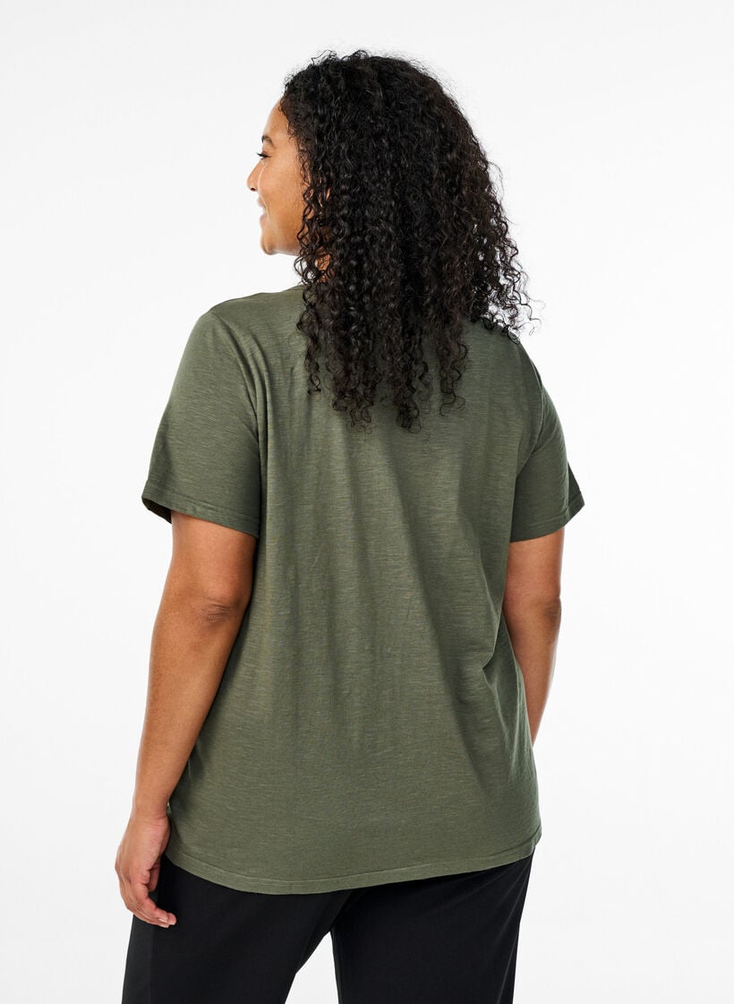 FLASH - T-shirt with button detail, Green, Model image number 2