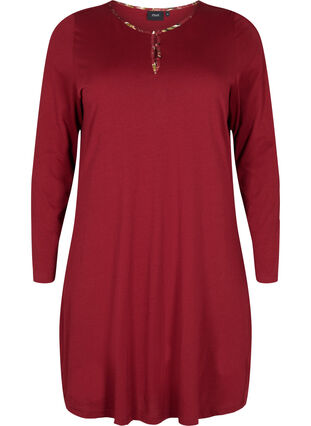 Cotton nightdress with long sleeves, Cabernet, Packshot image number 0