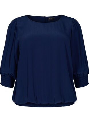 Solid-coloured viscose blouse with a balloon effect, Navy Blazer, Packshot image number 0