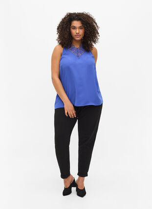 Sleeveless top with v-neck and lace, Dazzling Blue, Model image number 2