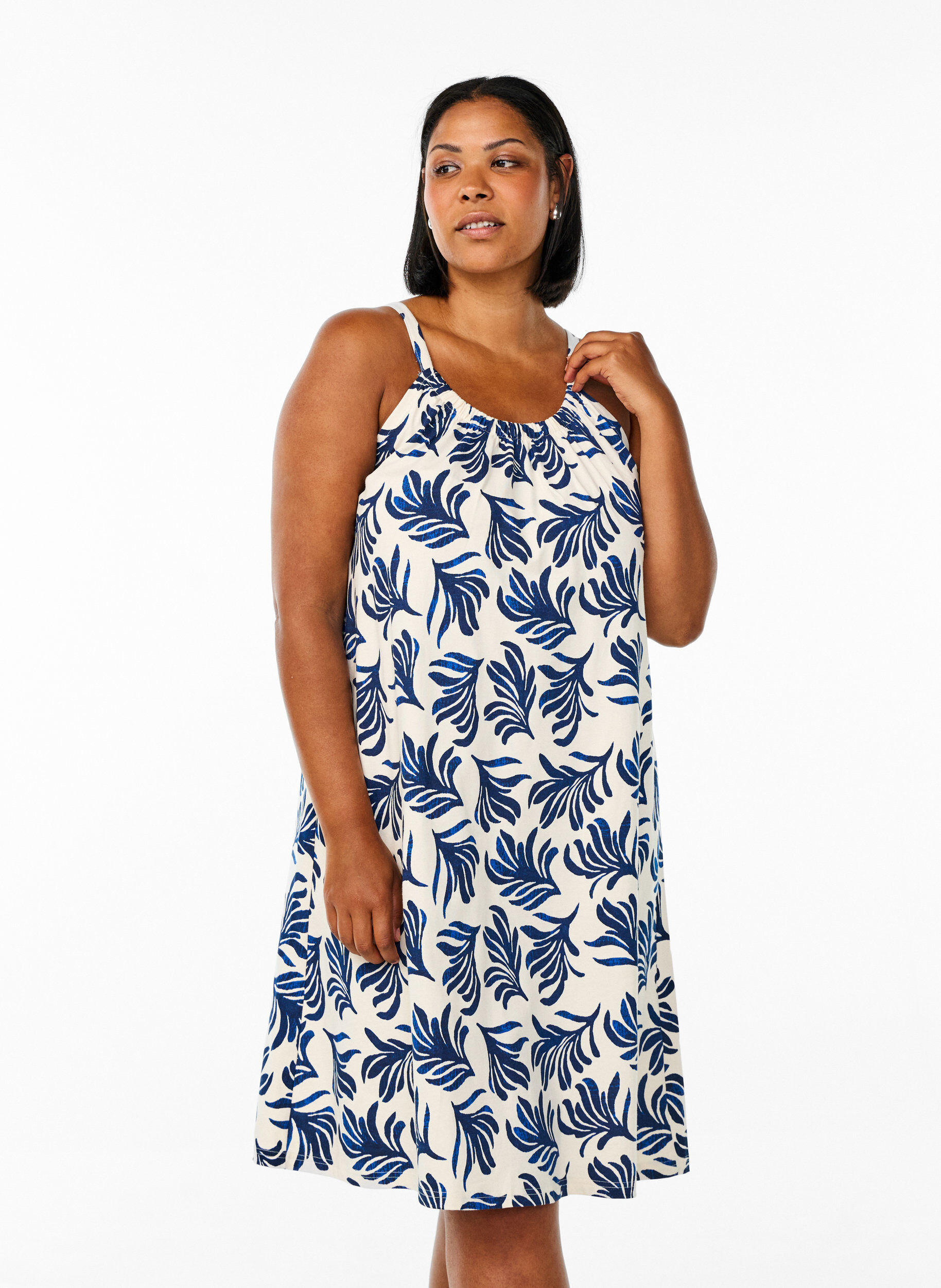 ZizzifashionKnee-length strap dress in organic cotton, White, Model image number 0