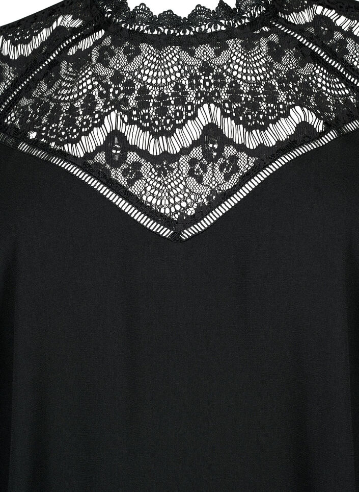 Long sleeve blouse with lace, Black, Packshot image number 2