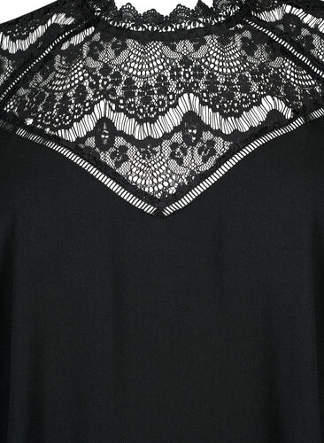 Long sleeve blouse with lace, Black, Packshot image number 2