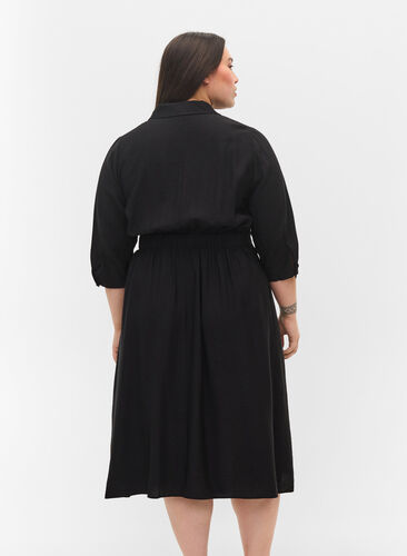Viscose wrap dress with 3/4 sleeves, Black, Model image number 1