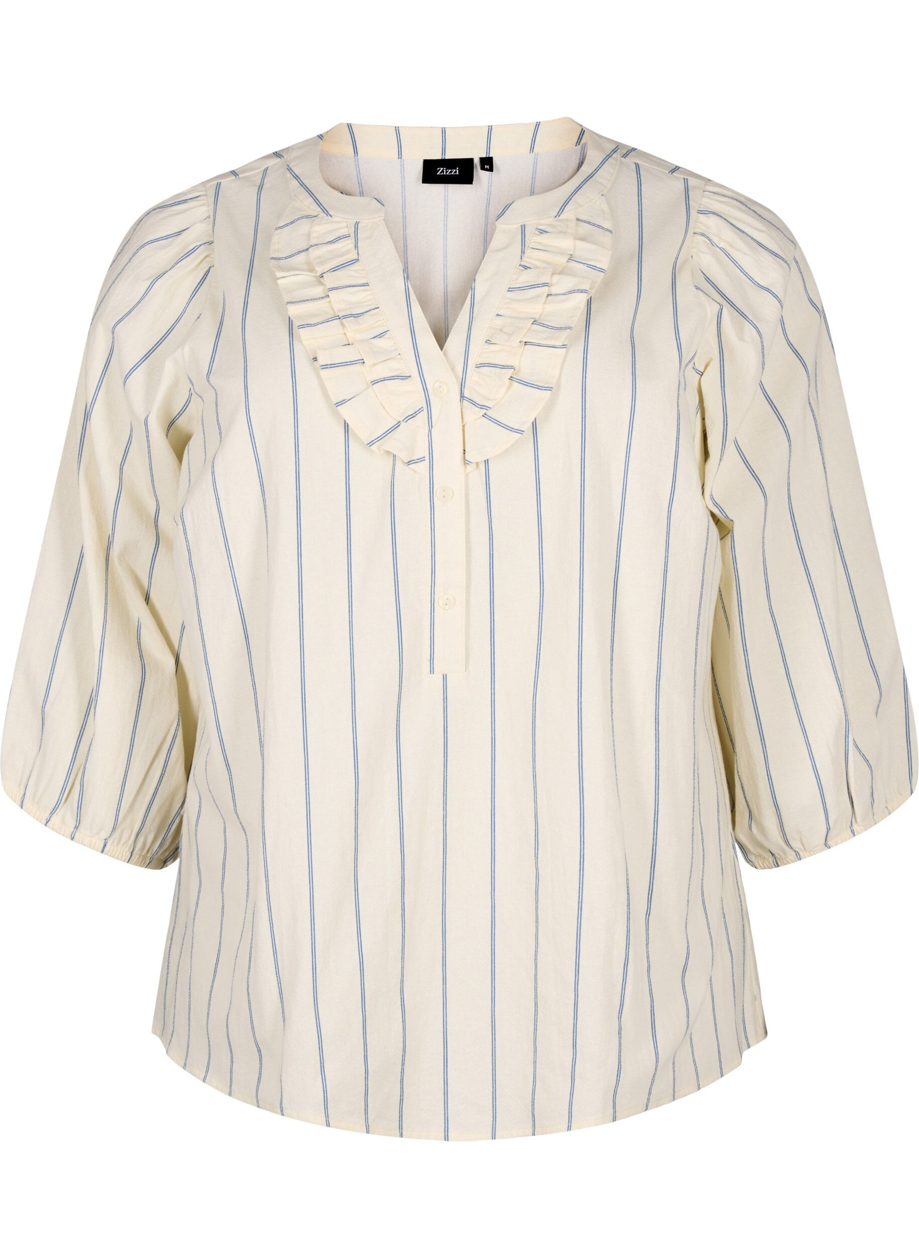 Zizzifashion 3/4 sleeve cotton Blouse with stripes, Eggnog Stripe, Packshot image number 0