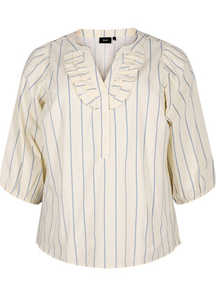 3/4 sleeve cotton Blouse with stripes, Eggnog Stripe, Packshot image number 0