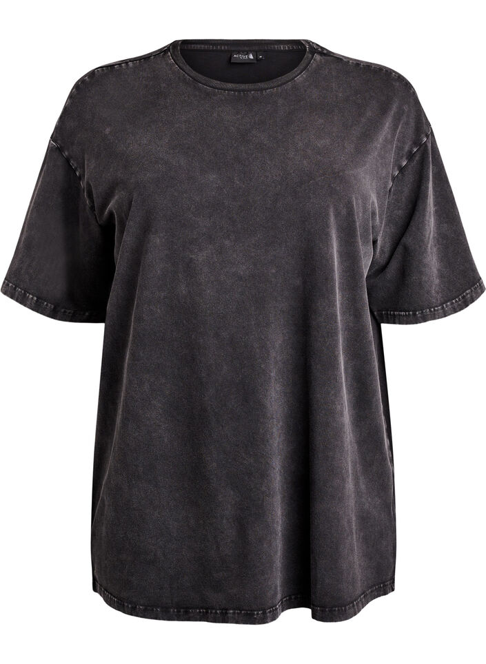 Sporty cotton t-shirt with a washed effect, Black, Packshot image number 0