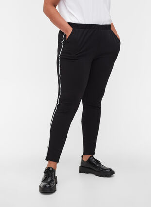 Pants with pockets and piping, Black w. White, Model image number 2
