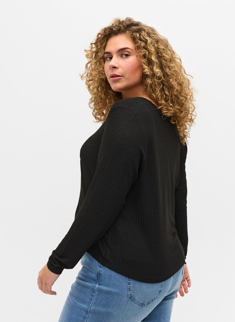 Ribbed cardigan with tie-string, Black, Model image number 1