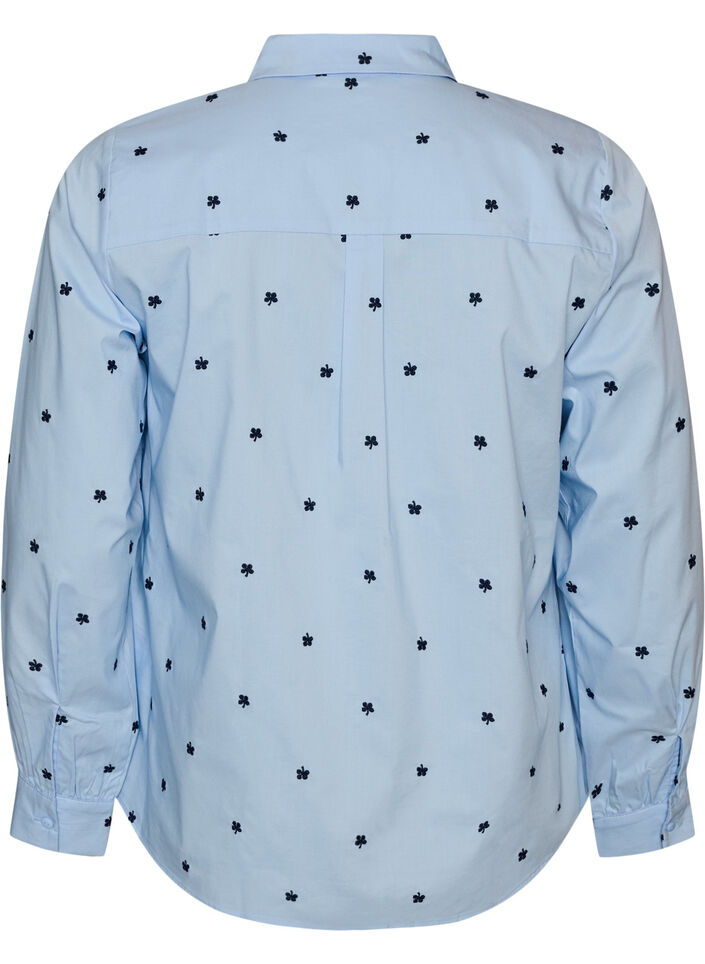 Shirt with embroidered flowers, Light Blue, Packshot image number 1