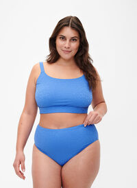 High-waist leo-structured bikini briefs, Palace Blue, Model