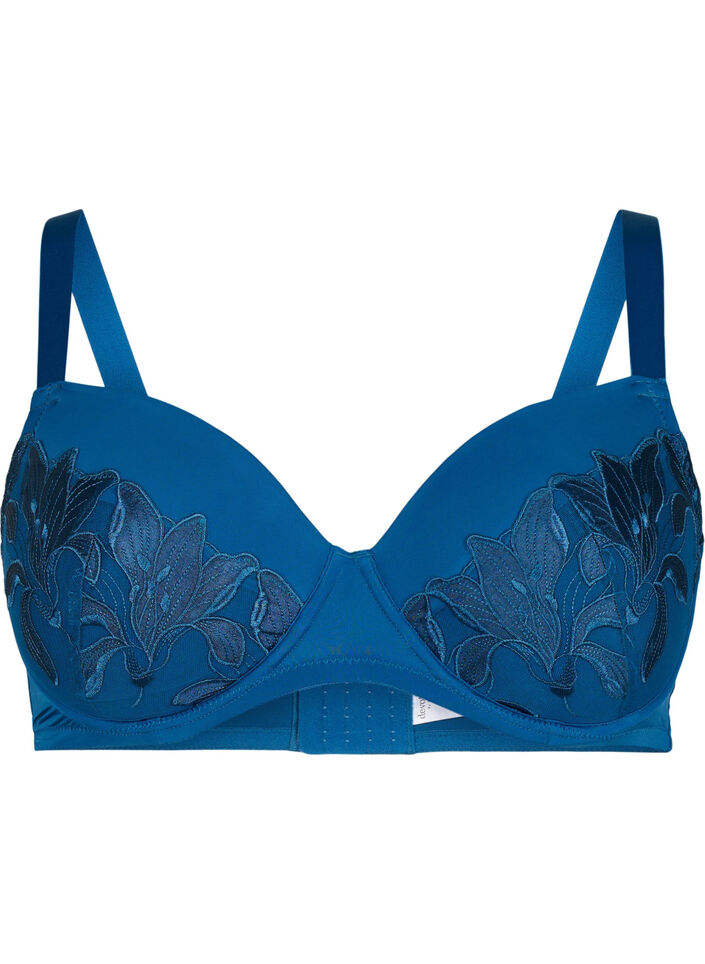 Padded underwire bra with lace, Blue, Packshot image number 0