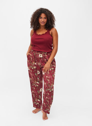 Pyjamas pants with floral print, Cabernet Flower Pr., Model image number 0