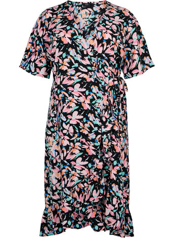 Printed wrap dress with short sleeves (GRS)