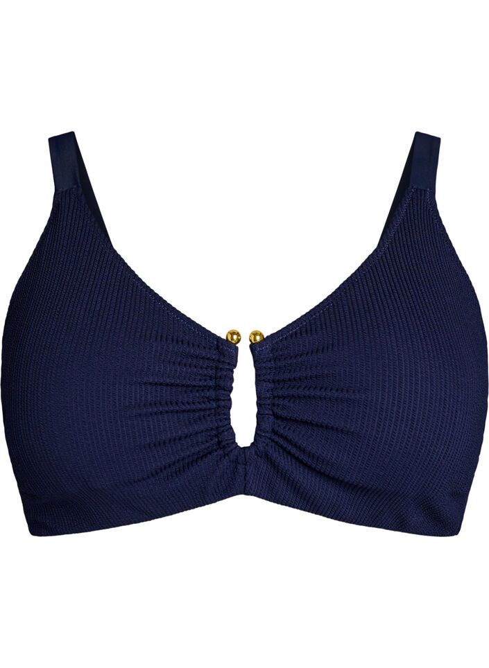 Textured bikini top with gold detail, Blue, Packshot image number 0
