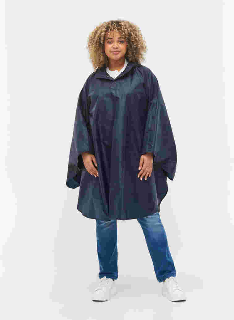 Hooded rain poncho, Navy Blazer, Model image number 2