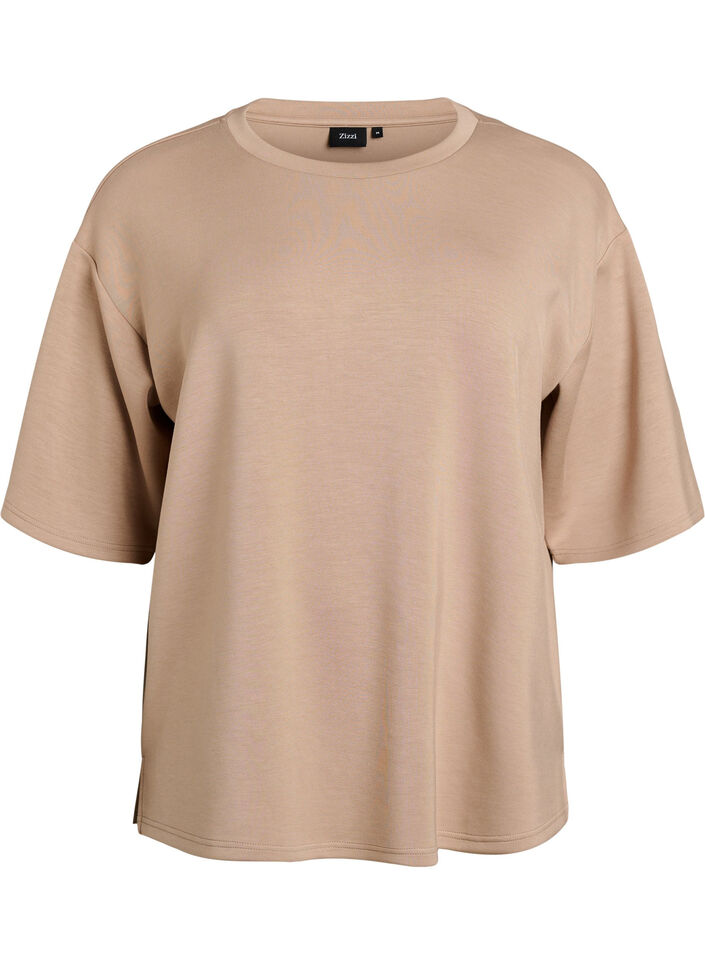 Loose T-shirt with half sleeves, Beige, Packshot image number 0