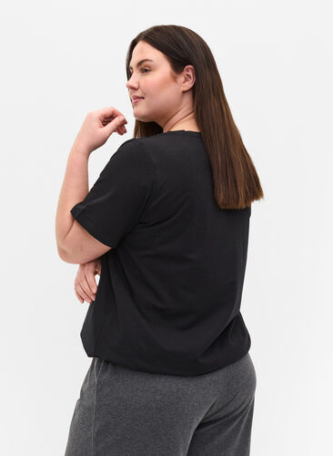 Short sleeved pyjama t-shirt with print, Black HEARTBEAT, Model image number 1