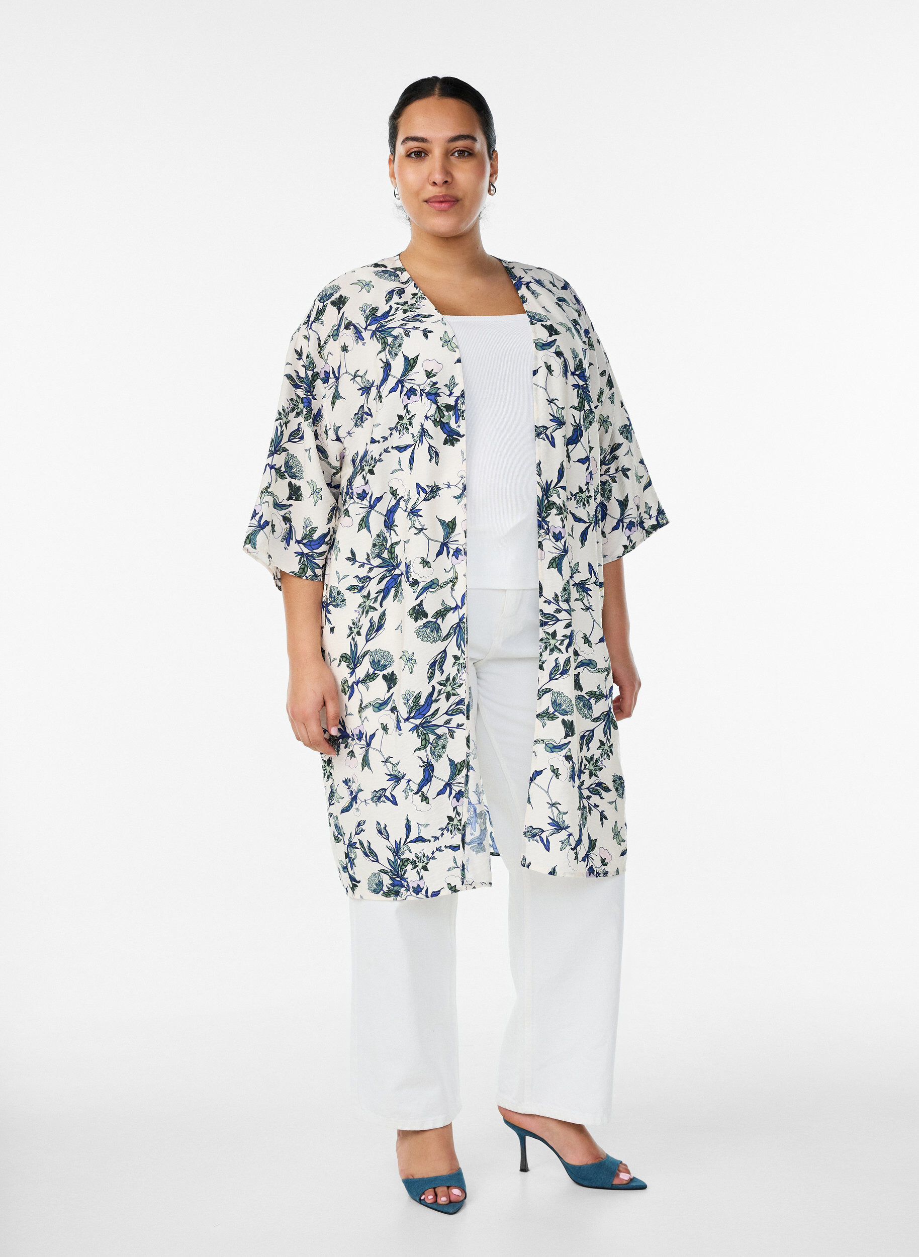 ZizzifashionViscose kimono with 3/4 sleeves, Blue, Model image number 1