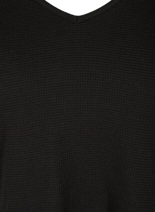 Cotton blouse with V-neck and 3/4 sleeves, Black, Packshot image number 2