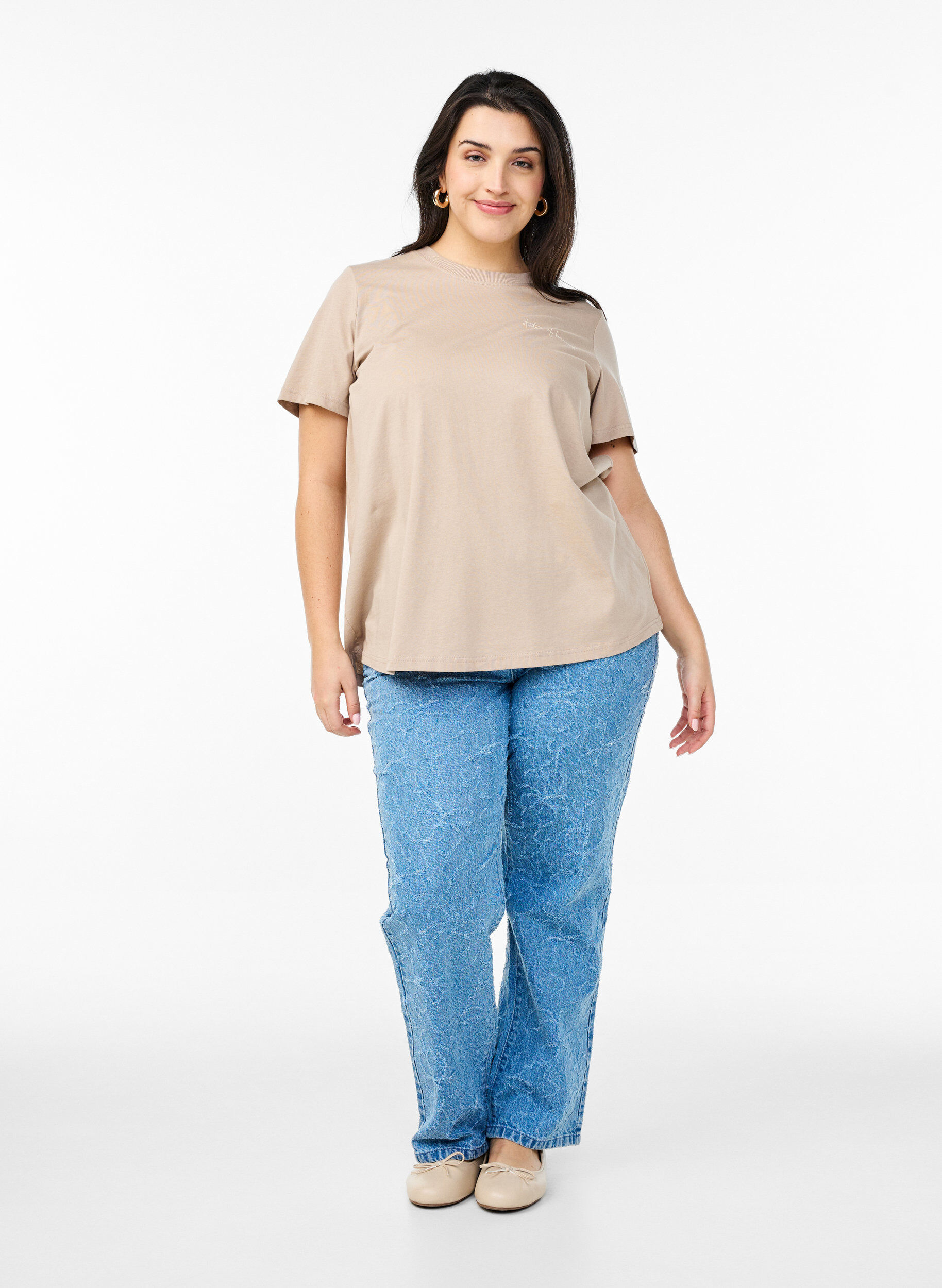 ZizzifashionT-shirt with text print and round neck, Brown, Model image number 1