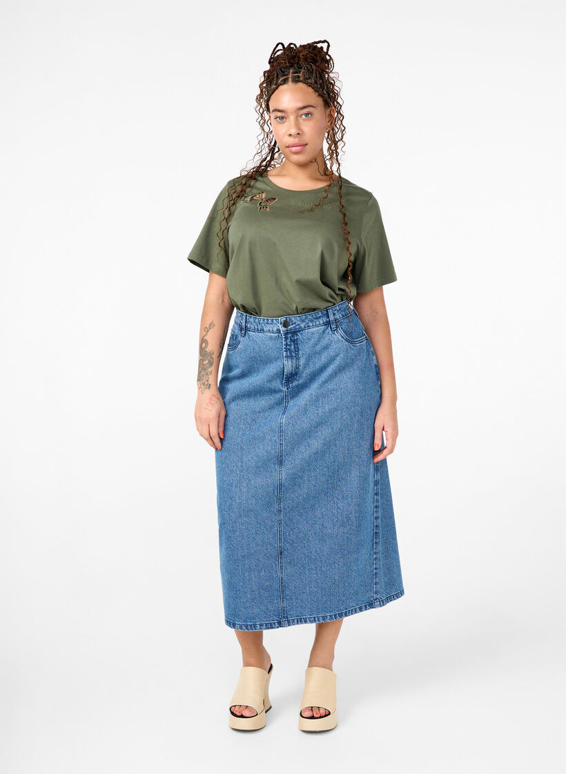 Organic cotton T-shirt with bow detail, Thyme, Model image number 2