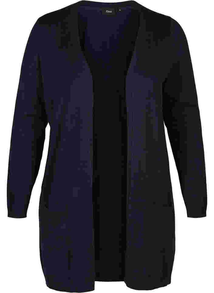 Long knitted cardigan in a viscose blend, Night Sky, Packshot image number 0