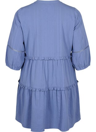 3/4 sleeve cotton dress with ruffles, Moonlight Blue, Packshot image number 1