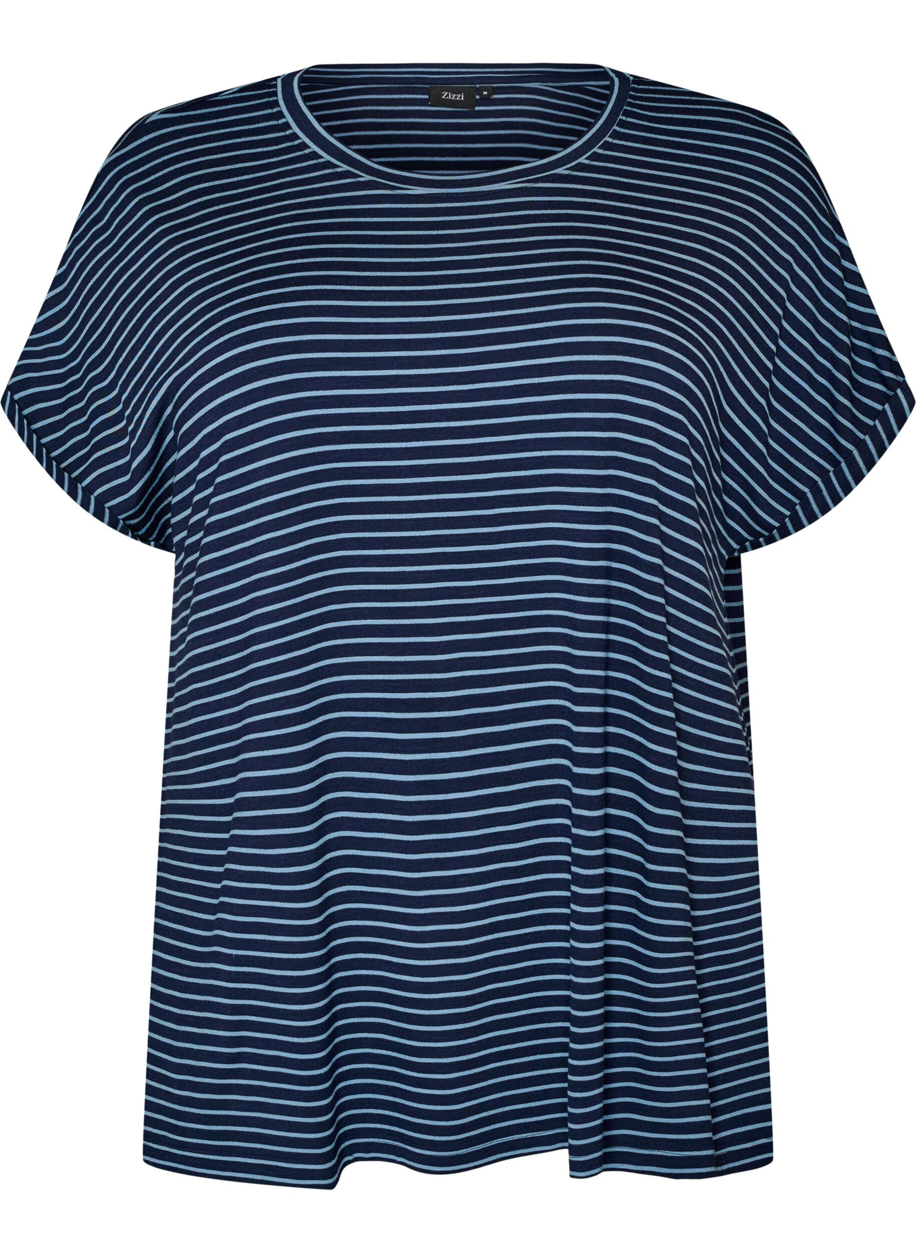 ZizzifashionStriped T-shirt in viscose with a round neck, Blue, Packshot image number 0
