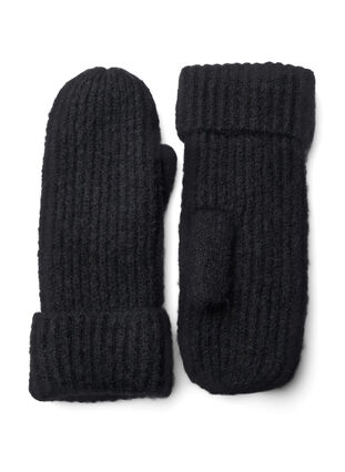 Knitted mittens, Black, Packshot image number 0