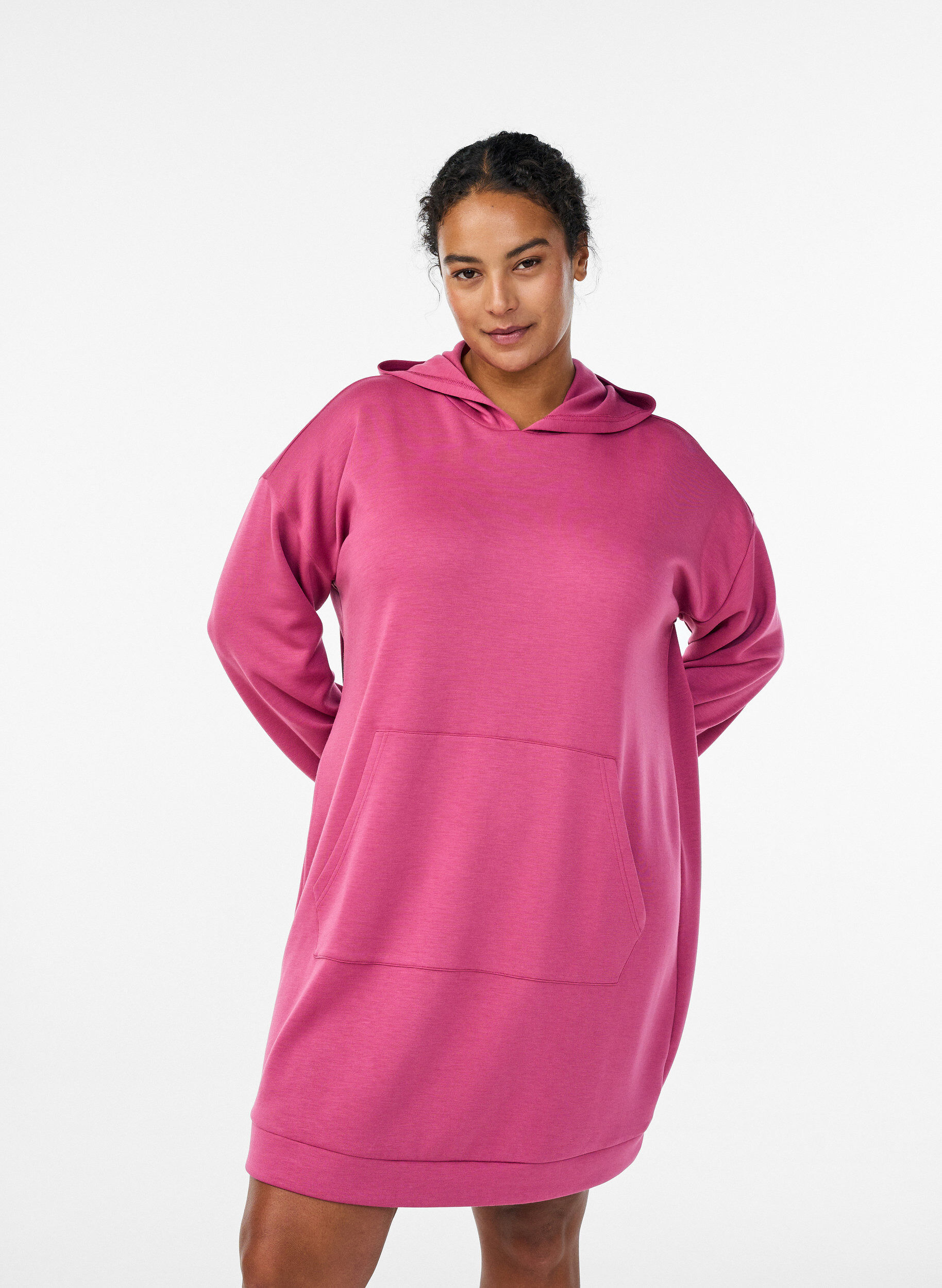 Zizzifashion Short hoodie dress with a kangaroo pocket, Rose, Model image number 0