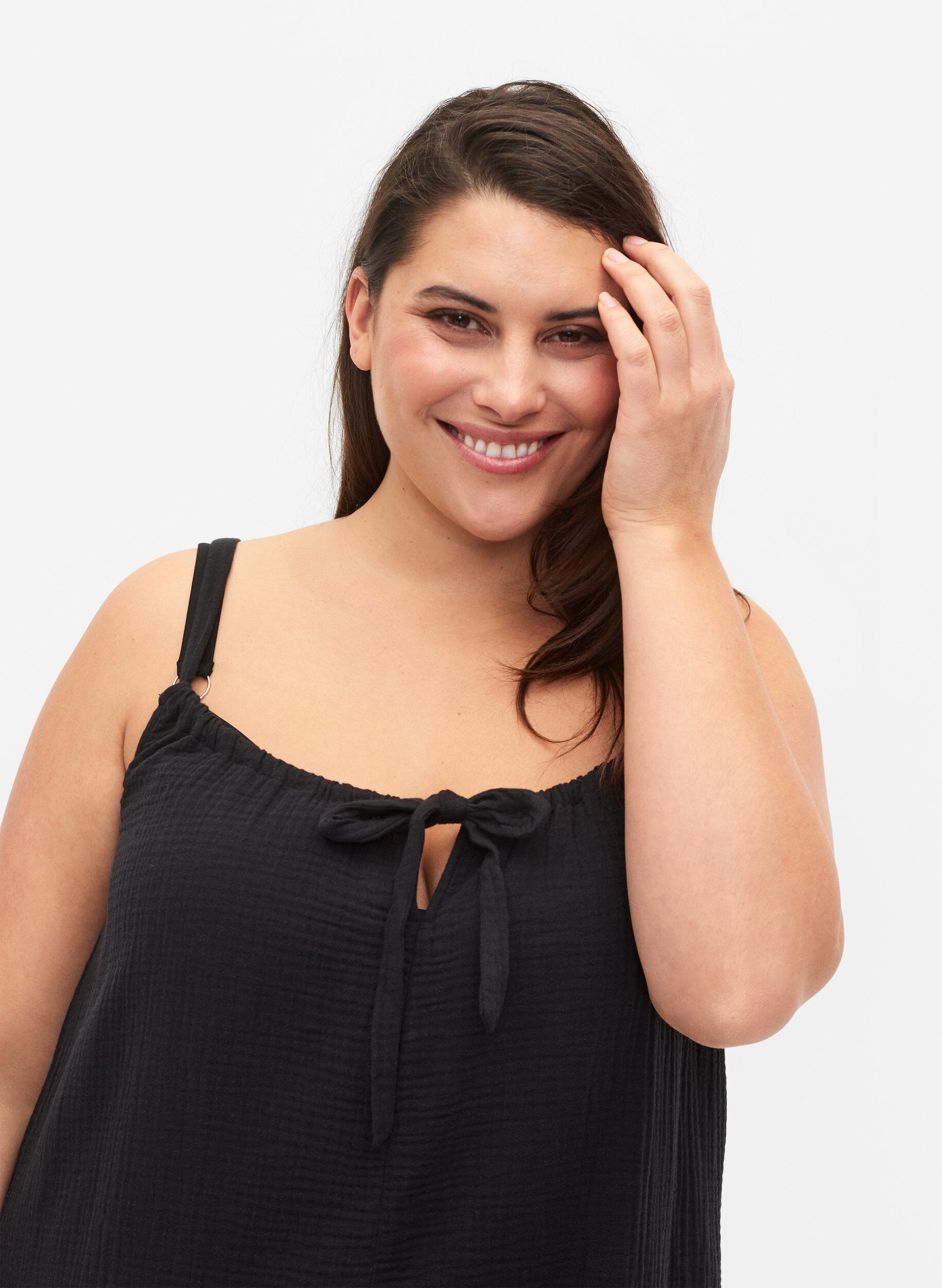 Zizzifashion Long beach dress in cotton, Black, Model image number 2