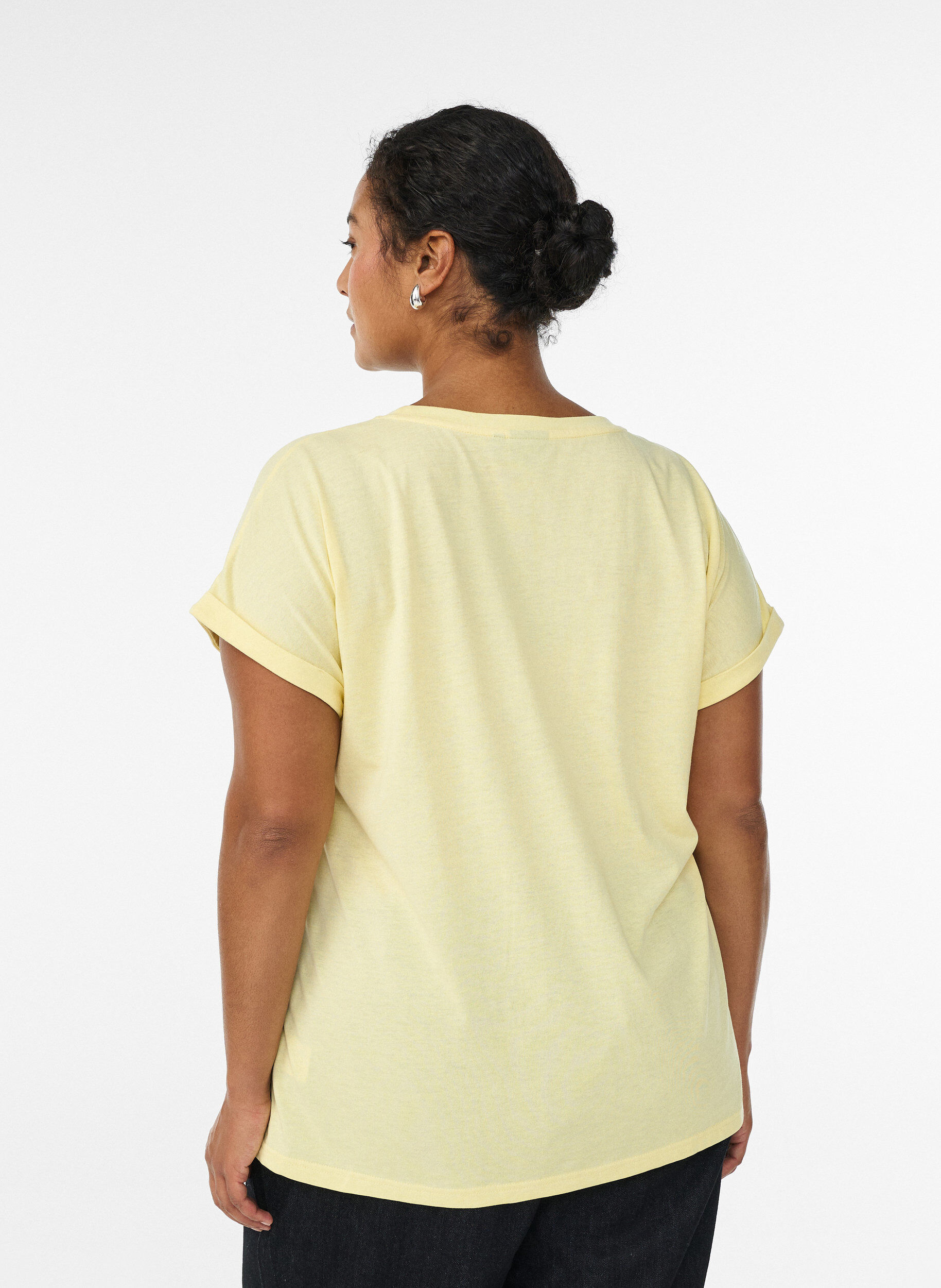 ZizzifashionShort-sleeved cotton blend t-shirt, Yellow, Model image number 2