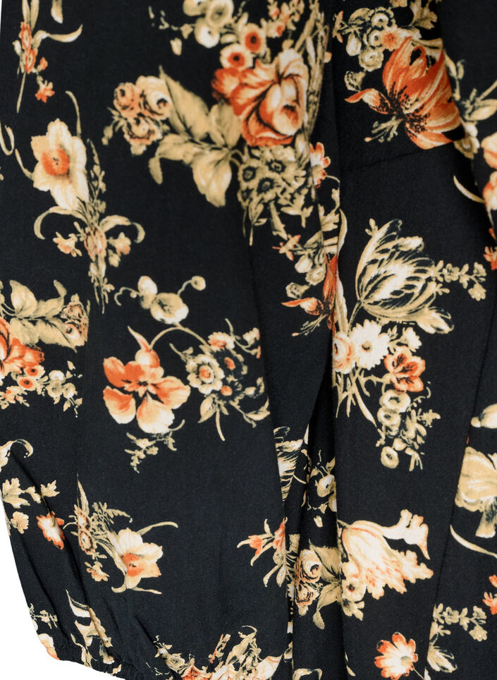 Short cotton dress with an elasticated hem and long sleeves, Black, Packshot image number 3