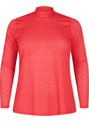 Close-fitting lace blouse with long sleeves, Hibiscus, Packshot image number 0