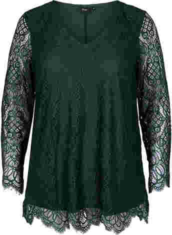Long-sleeved lace blouse with v-neck